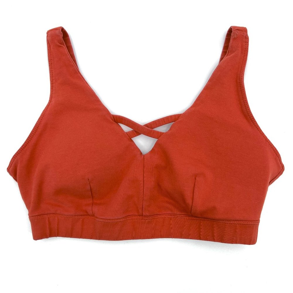 Pact Criss Cross Organic Cotton Sports Bra Bralette Rust Orange Size Small